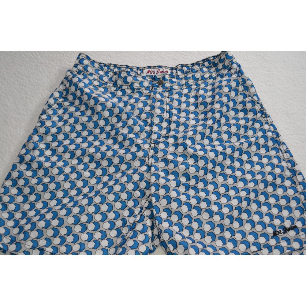 Mr. Swim Lined Swimming Trunks Shorts Mens Size Large Blue Geometric